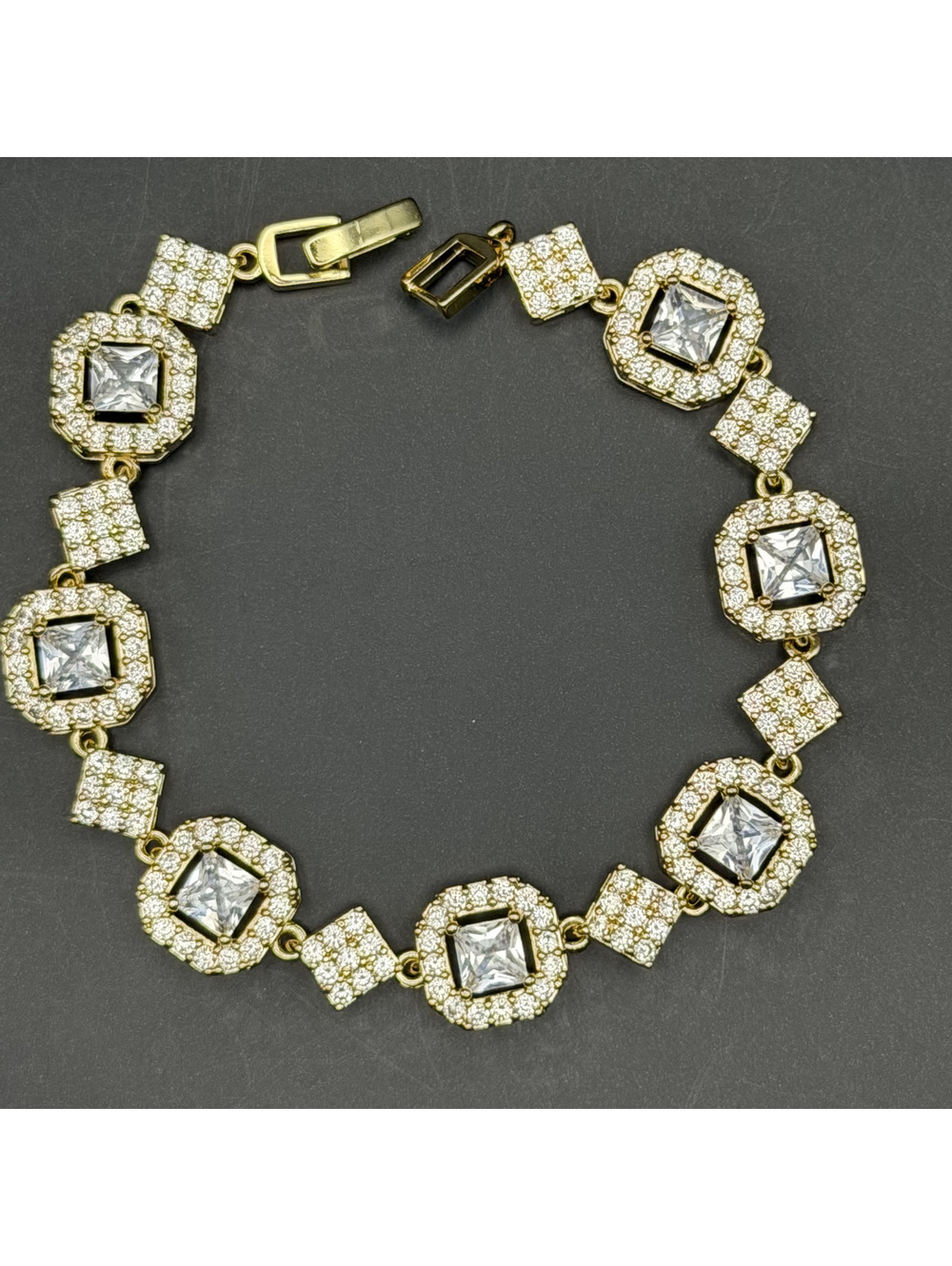 candy+clover gold tone clear crystal statement bracelet